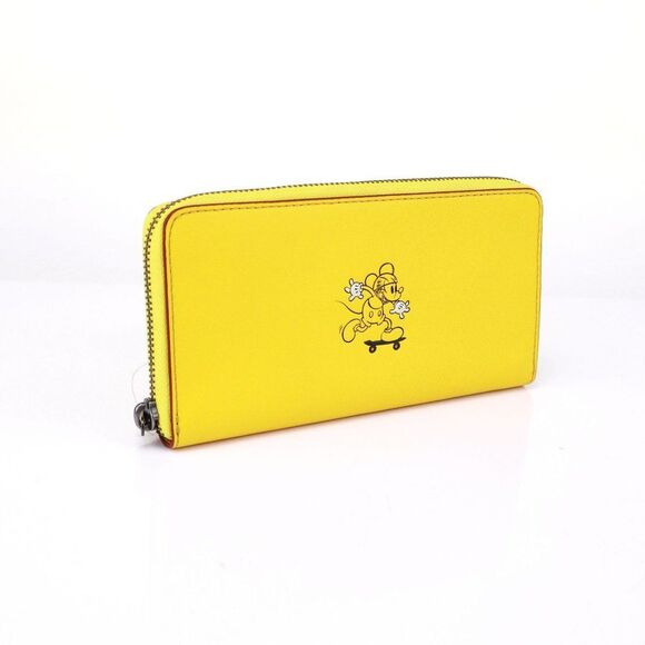 New Coach Disney Mickey Riding Skateboard Accordion Zip Wallet Banana Yellow - Picture 4 of 12